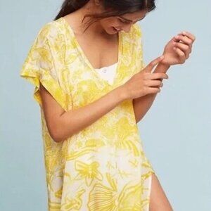 Lilka Womens Yellow White Nadyia Tropical Floral Swim Cover Up Kaftan Dress